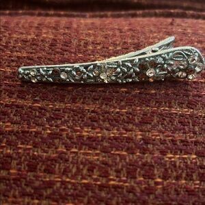 Elegant vintage inspired Silver Hair Clip with Crystal Accents